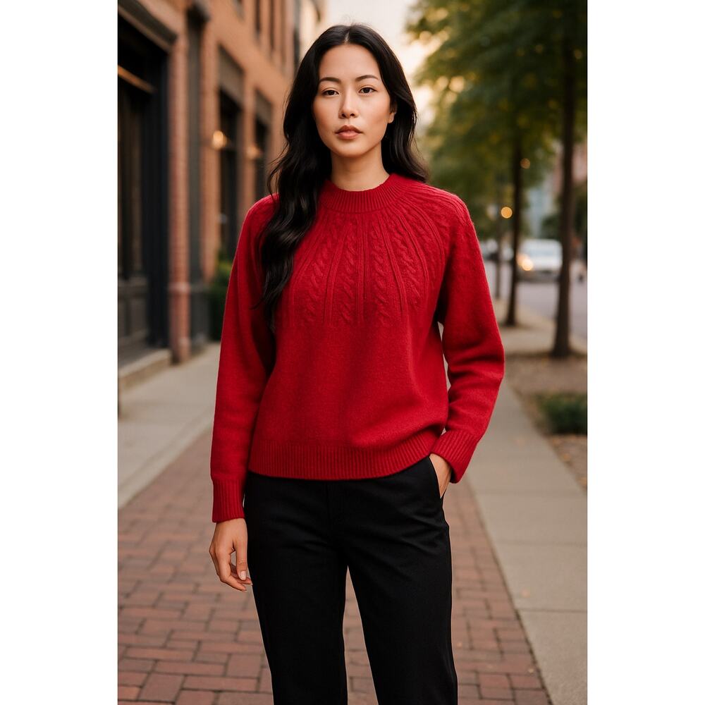 Joie Mock Neck Cable knit Pullover Sweater Long Sleeve Raspberry Red Size S NWOT - Picture 4 of 13